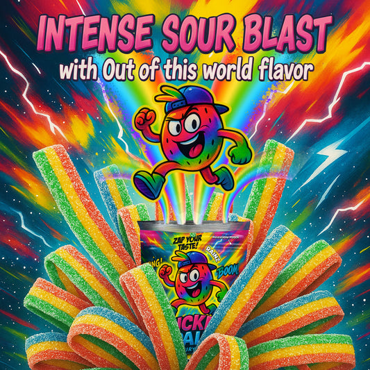 Pucker Pals Rainbow Sour Candy Strips - 3.5oz Bag - Wild Mixed Fruit Flavor - Naturally Flavored & Colored - Low Sugar - Resealable Bag - Vegan - Featuring RAINZ