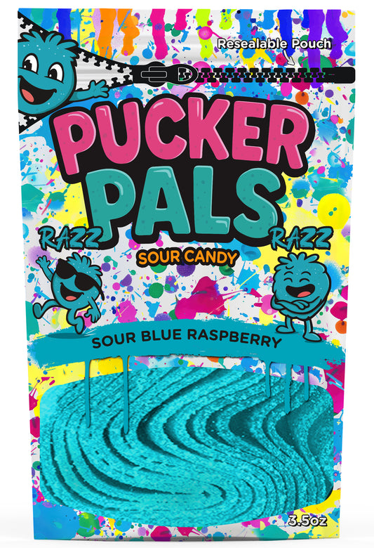 Pucker Pals Sour Blue Raspberry Strips - 3.5oz Bag - Naturally Flavored & Colored - Low Sugar, Vegan - Resealable Pouch - Meet RAZZ the Cool Blue Pal